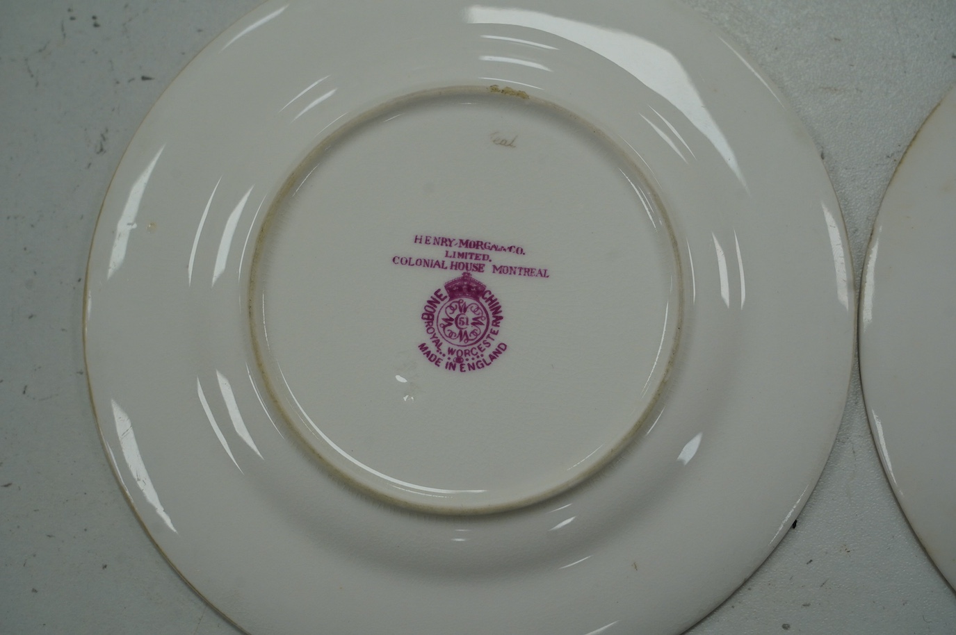 Five Worcester cabinet dishes, each signed, including Jas Stinton, largest 22cm. Condition - fair to good